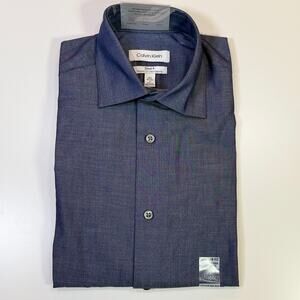 Calvin Klein Men's Steel Classic-Fit Non Iron Dress Shirt Blue S 14.5 32-33 $80